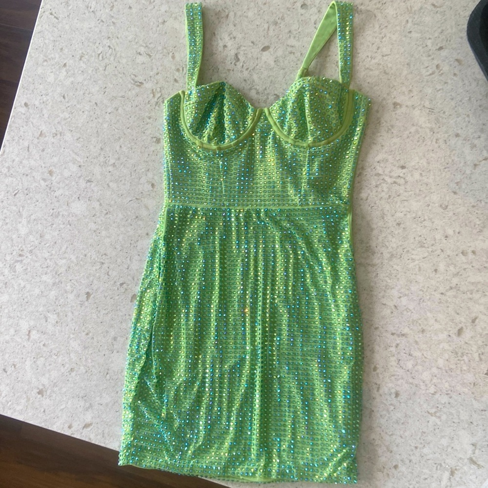 Oh Polly green gem dress